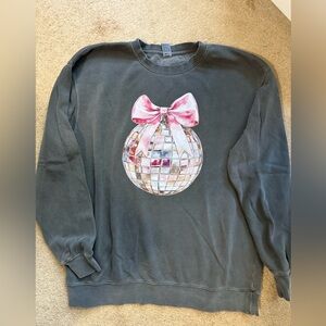Independent Trading Company Gray Sweatshirt with Disco ball and bow!